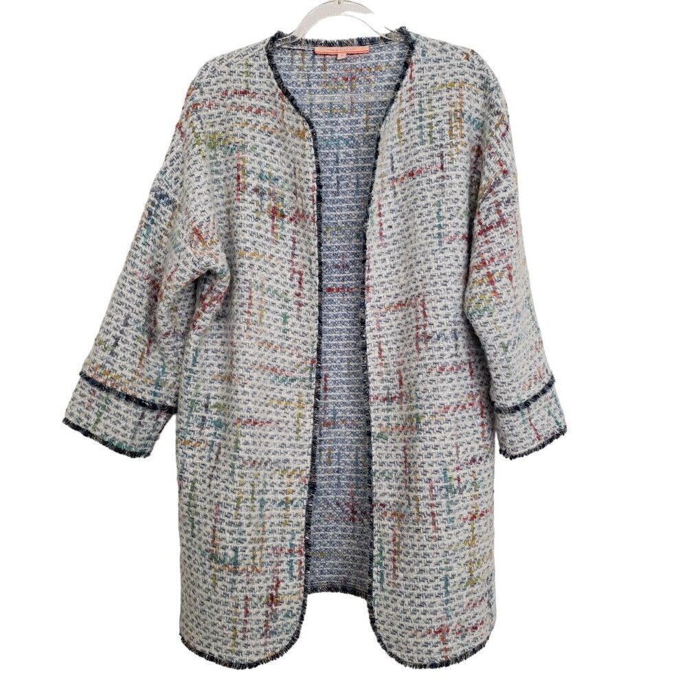 Vilagallo 40 Tweed Blazer Wool Blend Pockets Open Jacket Womens Size Large